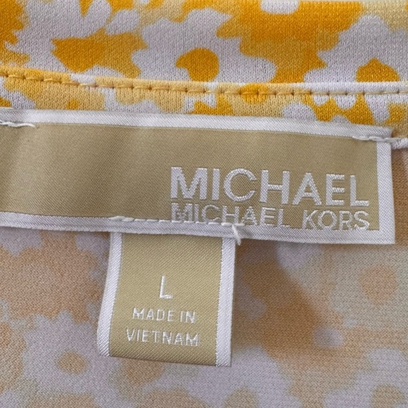 Michael Kors Floral Short-Sleeve Shirt Blouse Tulip Sleeves Yellow White Sz L - Picture 8 of 8